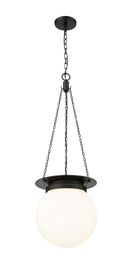 Z-Lite Calhoun 13" 1-Light Matte Black and White Opal Glass Shade Pendant Light