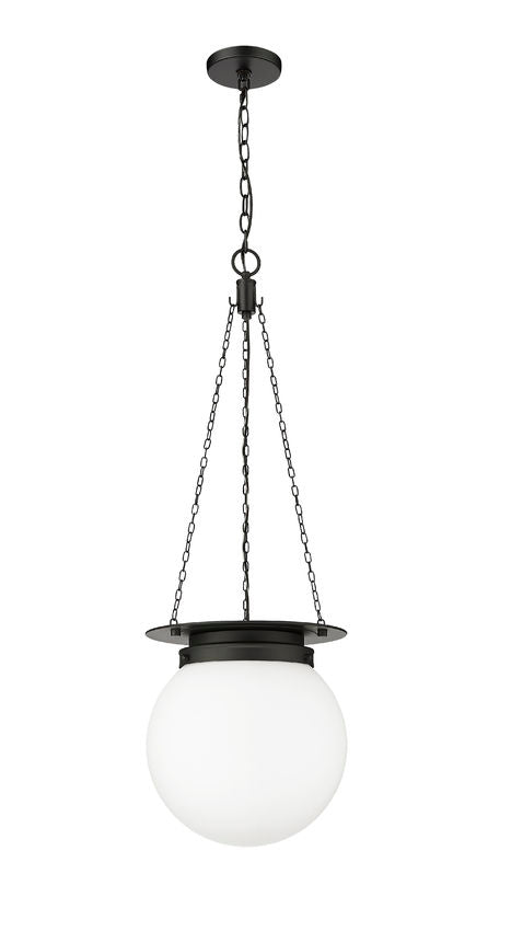 Z-Lite Calhoun 13" 1-Light Matte Black and White Opal Glass Shade Pendant Light