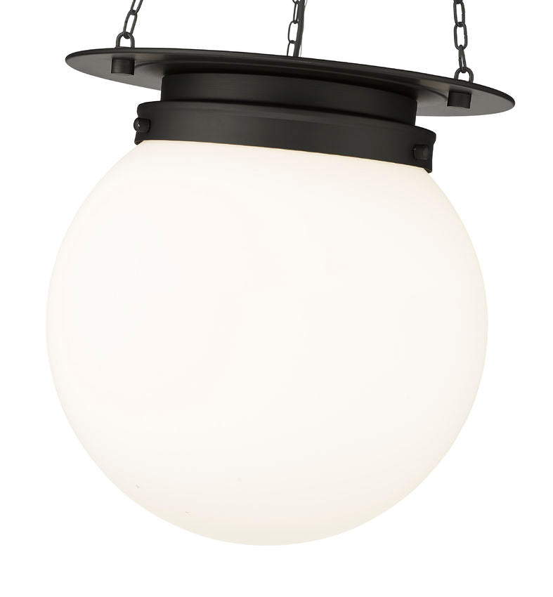 Z-Lite Calhoun 13" 1-Light Matte Black and White Opal Glass Shade Pendant Light