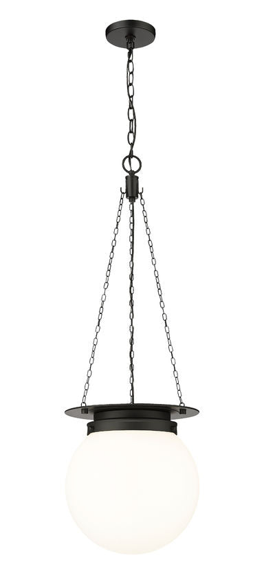 Z-Lite Calhoun 13" 1-Light Matte Black and White Opal Glass Shade Pendant Light