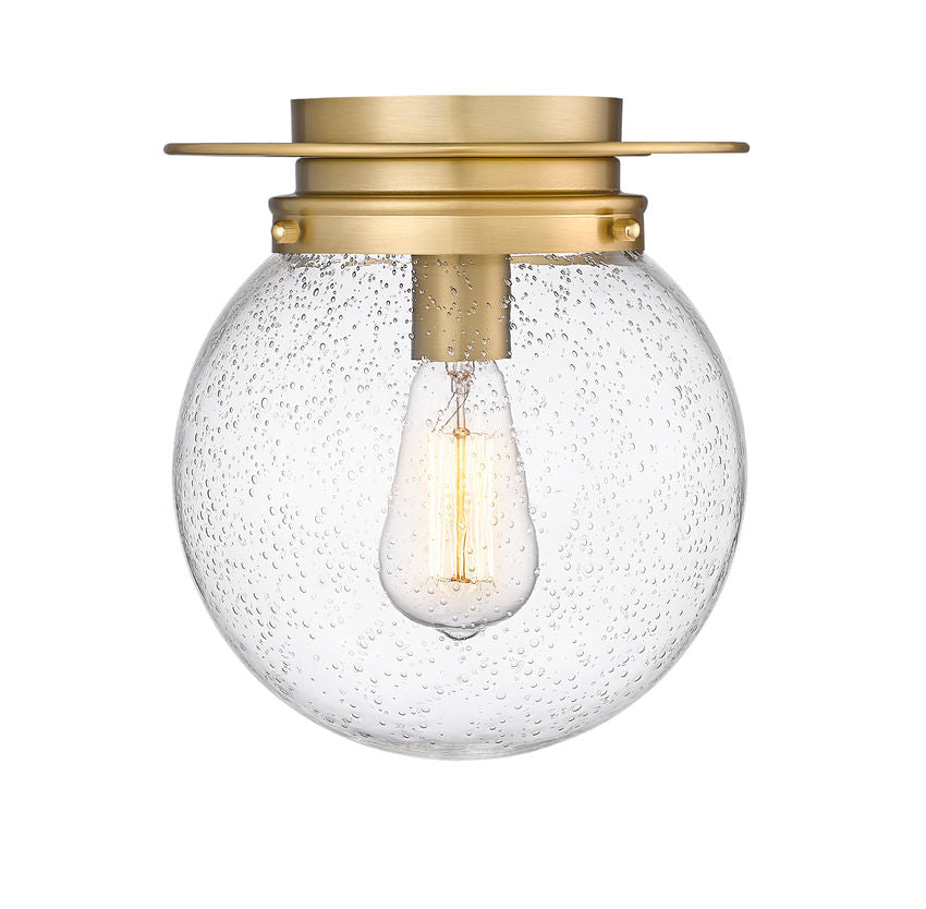 Z-Lite Calhoun 9" 1-Light Heritage Brass and Clear Seedy Glass Shade Flush Mount Lighting