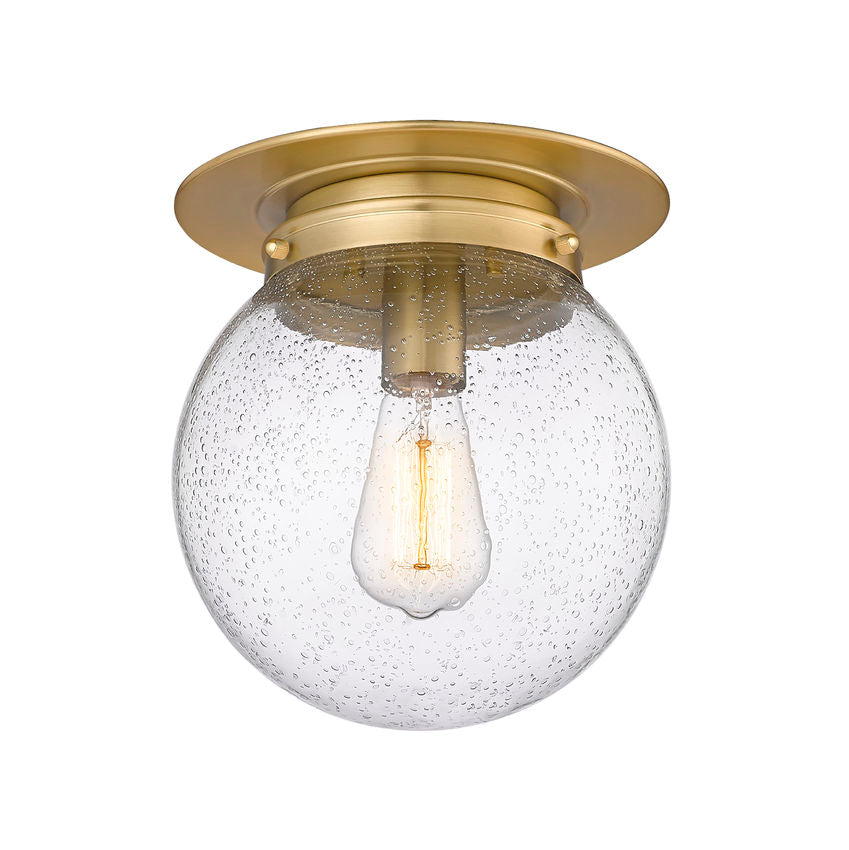Z-Lite Calhoun 9" 1-Light Heritage Brass and Clear Seedy Glass Shade Flush Mount Lighting