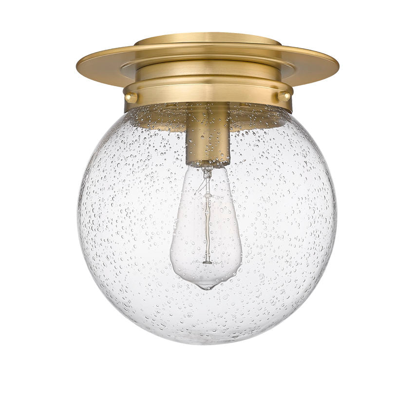 Z-Lite Calhoun 9" 1-Light Heritage Brass and Clear Seedy Glass Shade Flush Mount Lighting