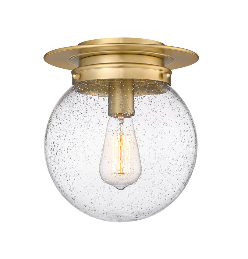 Z-Lite Calhoun 9" 1-Light Heritage Brass and Clear Seedy Glass Shade Flush Mount Lighting