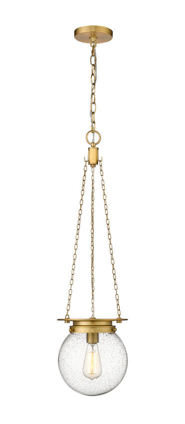 Z-Lite Calhoun 9" 1-Light Heritage Brass and Clear Seedy Glass Shade Pendant Light