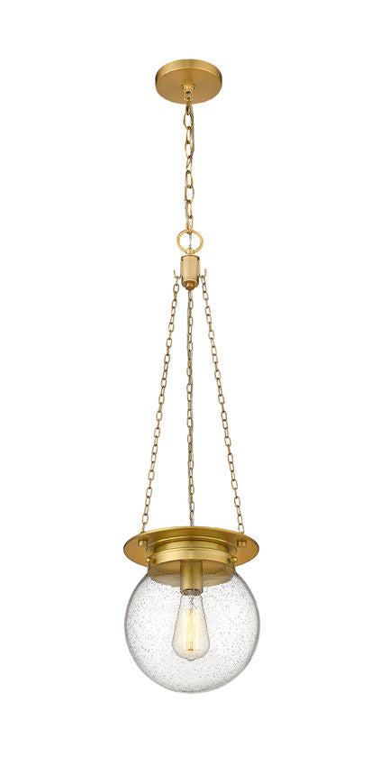 Z-Lite Calhoun 9" 1-Light Heritage Brass and Clear Seedy Glass Shade Pendant Light