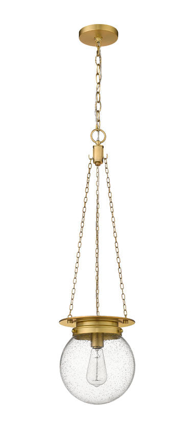 Z-Lite Calhoun 9" 1-Light Heritage Brass and Clear Seedy Glass Shade Pendant Light