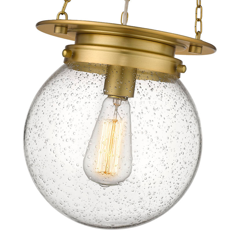 Z-Lite Calhoun 9" 1-Light Heritage Brass and Clear Seedy Glass Shade Pendant Light