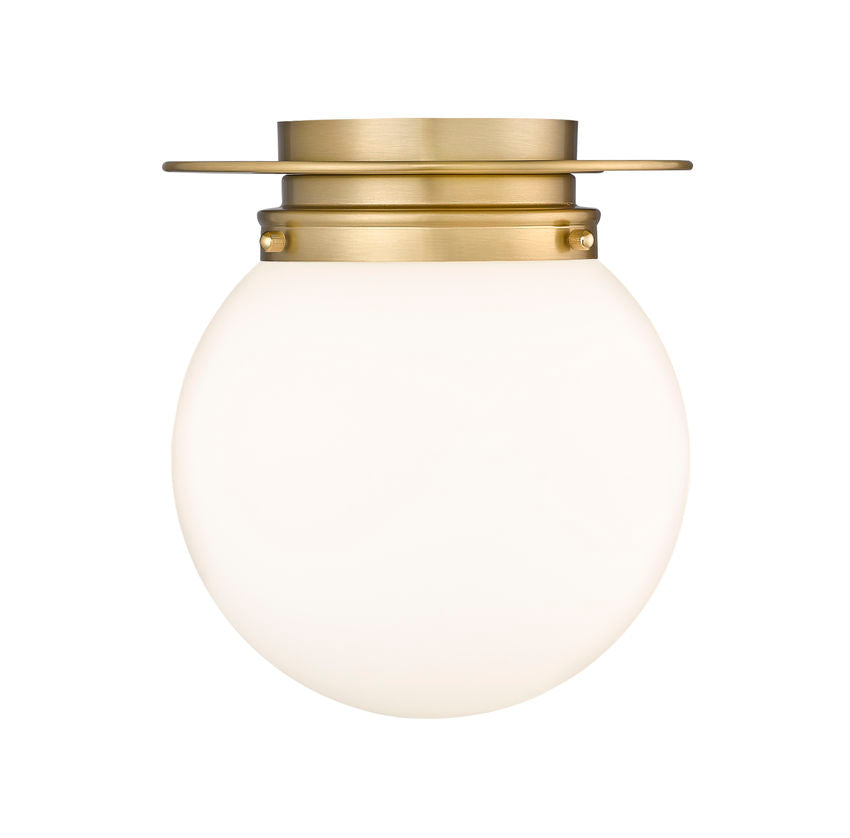 Z-Lite Calhoun 9" 1-Light Heritage Brass and White Opal Glass Shade Flush Mount Lighting
