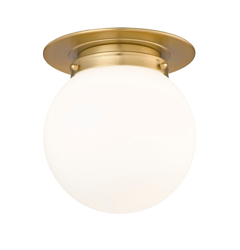 Z-Lite Calhoun 9" 1-Light Heritage Brass and White Opal Glass Shade Flush Mount Lighting