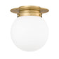 Z-Lite Calhoun 9" 1-Light Heritage Brass and White Opal Glass Shade Flush Mount Lighting
