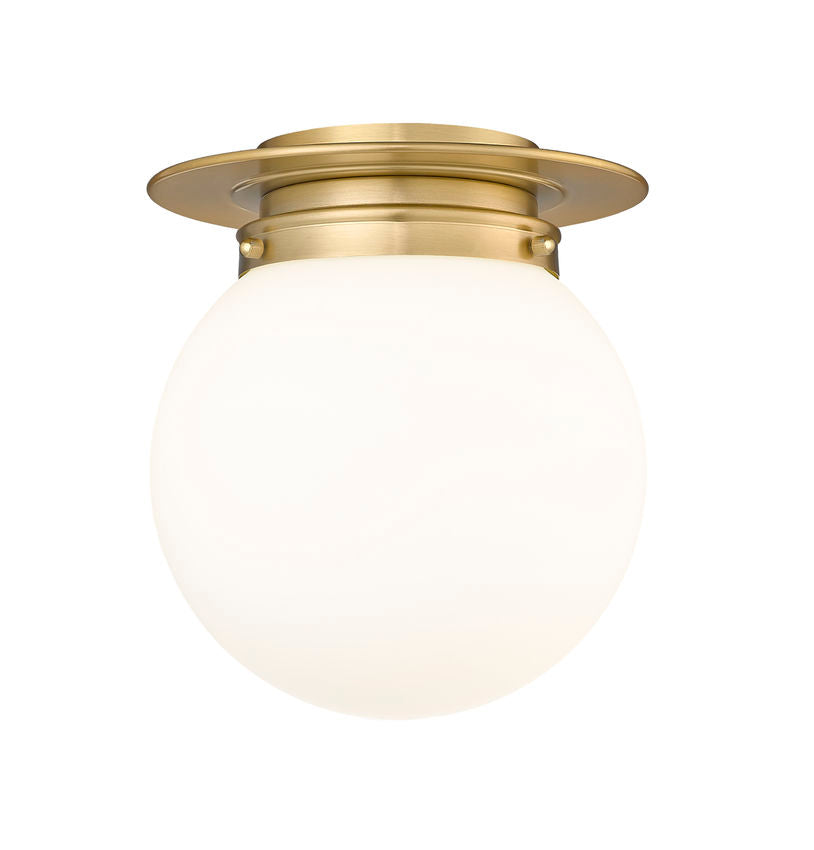 Z-Lite Calhoun 9" 1-Light Heritage Brass and White Opal Glass Shade Flush Mount Lighting