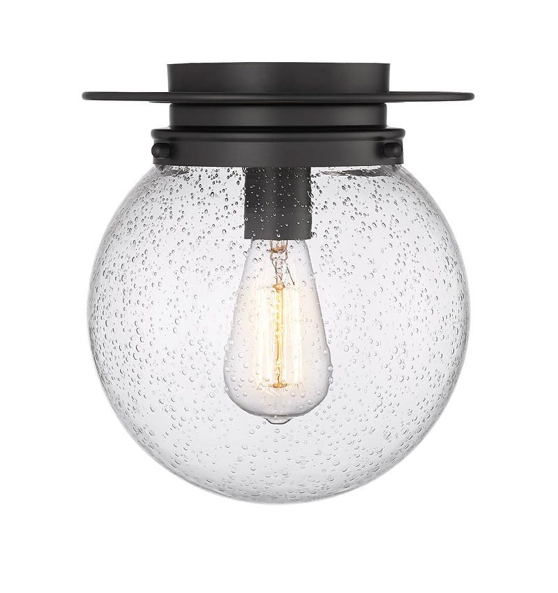 Z-Lite Calhoun 9" 1-Light Matte Black and Clear Seedy Glass Shade Flush Mount Lighting