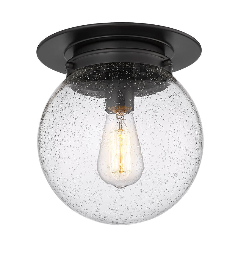 Z-Lite Calhoun 9" 1-Light Matte Black and Clear Seedy Glass Shade Flush Mount Lighting