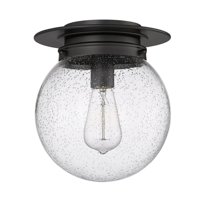 Z-Lite Calhoun 9" 1-Light Matte Black and Clear Seedy Glass Shade Flush Mount Lighting