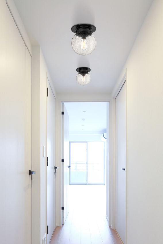 Z-Lite Calhoun 9" 1-Light Matte Black and Clear Seedy Glass Shade Flush Mount Lighting