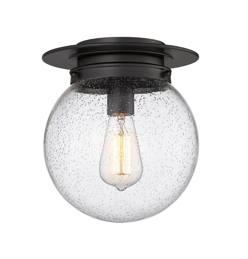 Z-Lite Calhoun 9" 1-Light Matte Black and Clear Seedy Glass Shade Flush Mount Lighting