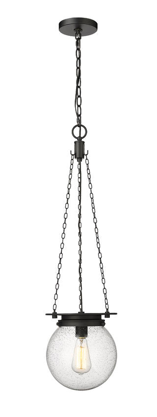 Z-Lite Calhoun 9" 1-Light Matte Black and Clear Seedy Glass Shade Pendant Light