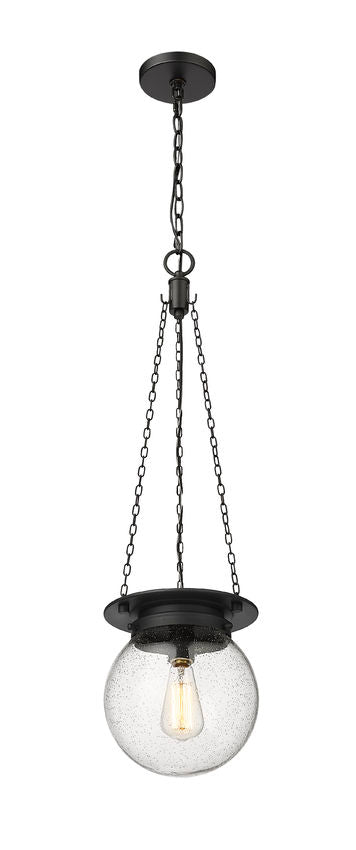 Z-Lite Calhoun 9" 1-Light Matte Black and Clear Seedy Glass Shade Pendant Light