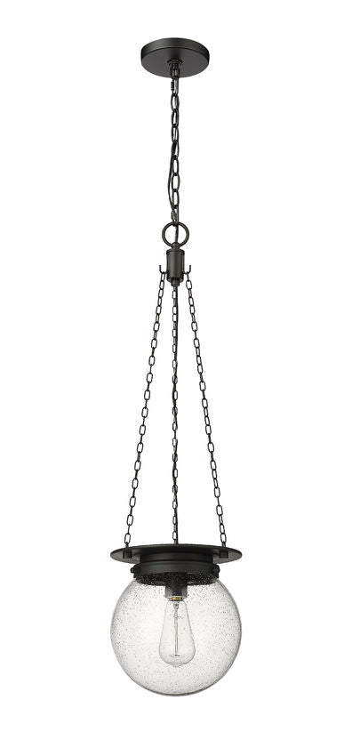 Z-Lite Calhoun 9" 1-Light Matte Black and Clear Seedy Glass Shade Pendant Light