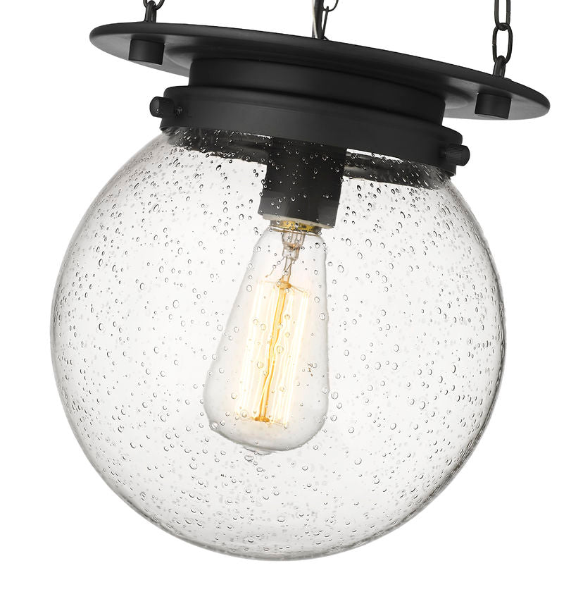 Z-Lite Calhoun 9" 1-Light Matte Black and Clear Seedy Glass Shade Pendant Light