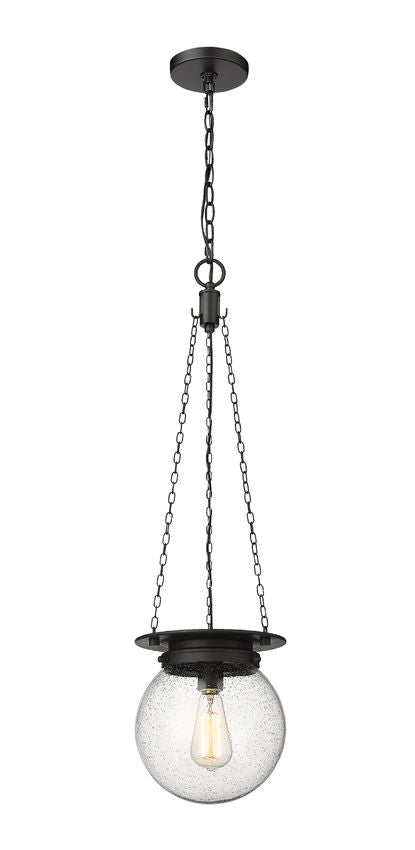 Z-Lite Calhoun 9" 1-Light Matte Black and Clear Seedy Glass Shade Pendant Light