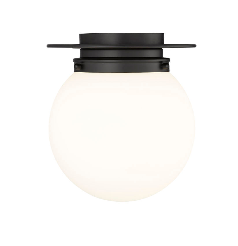 Z-Lite Calhoun 9" 1-Light Matte Black and White Opal Glass Shade Flush Mount Lighting