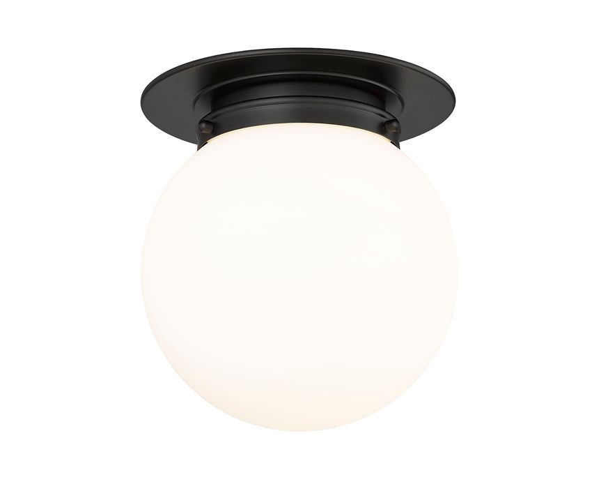Z-Lite Calhoun 9" 1-Light Matte Black and White Opal Glass Shade Flush Mount Lighting