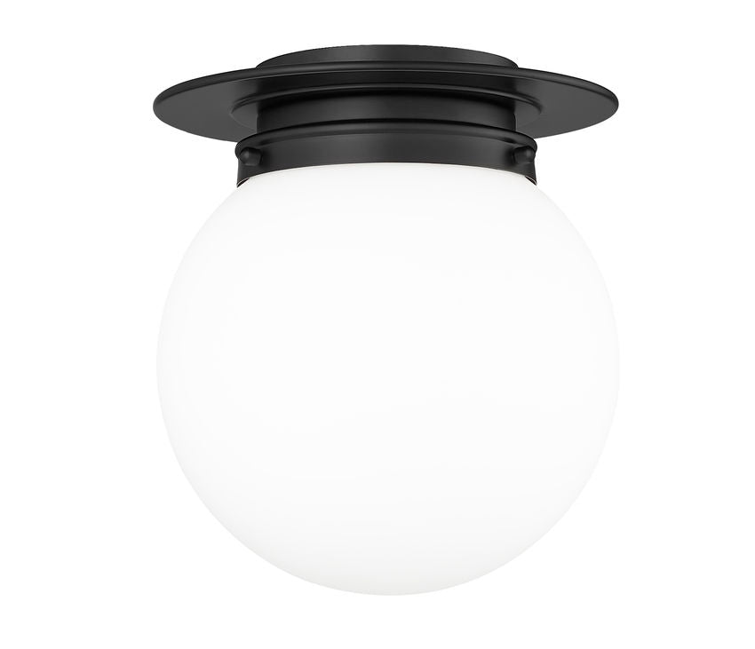 Z-Lite Calhoun 9" 1-Light Matte Black and White Opal Glass Shade Flush Mount Lighting
