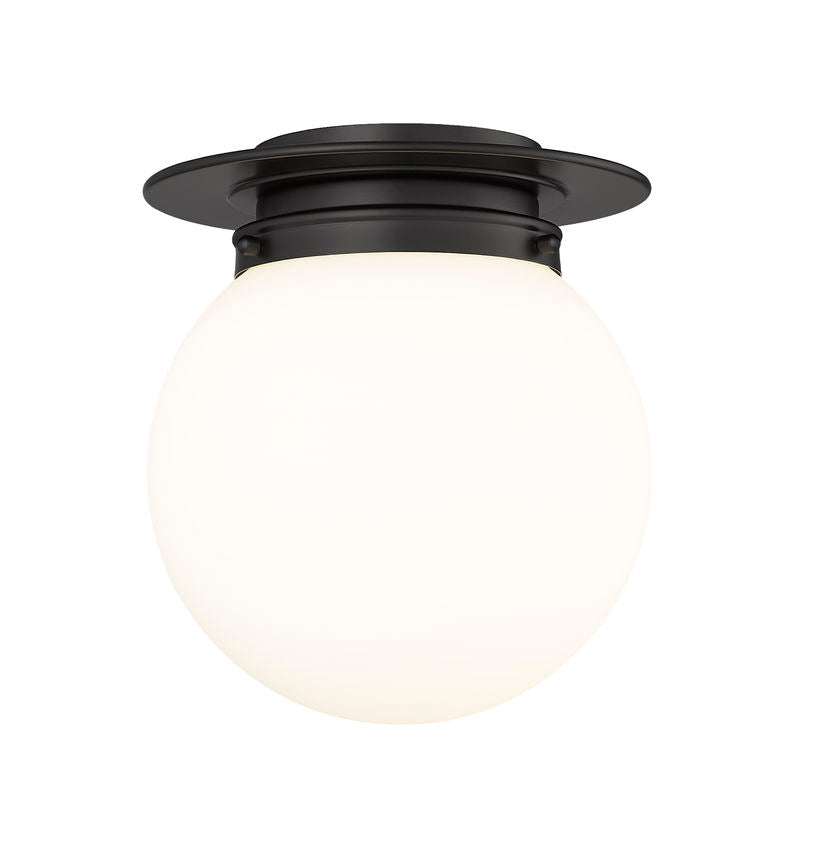 Z-Lite Calhoun 9" 1-Light Matte Black and White Opal Glass Shade Flush Mount Lighting