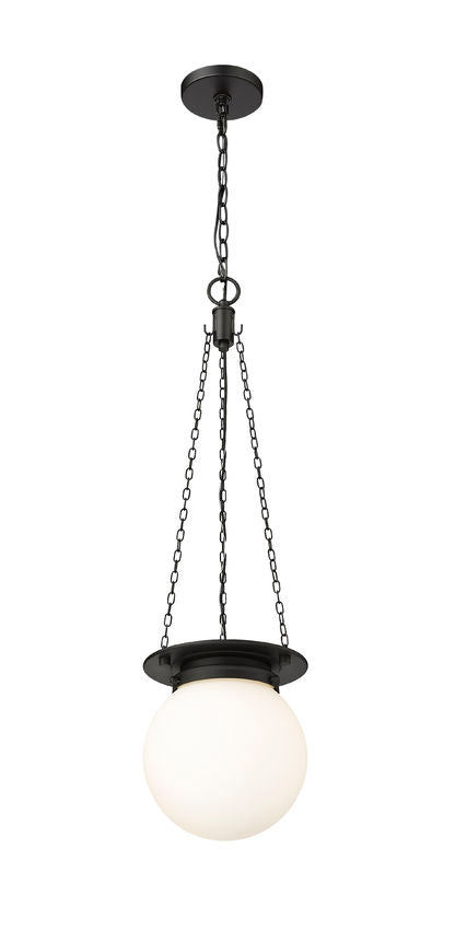 Z-Lite Calhoun 9" 1-Light Matte Black and White Opal Glass Shade Pendant Light