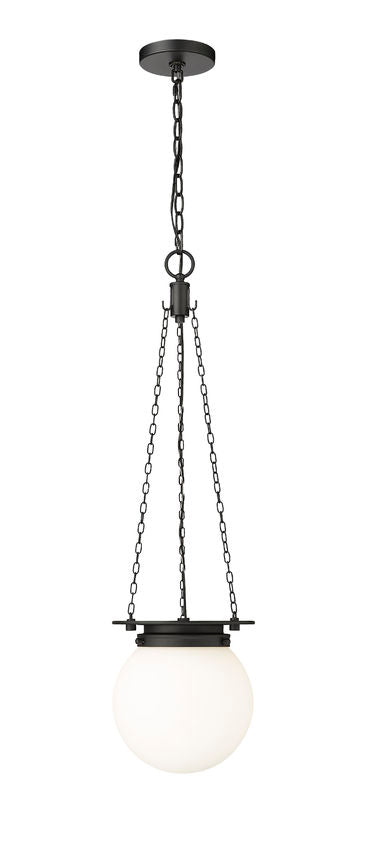 Z-Lite Calhoun 9" 1-Light Matte Black and White Opal Glass Shade Pendant Light