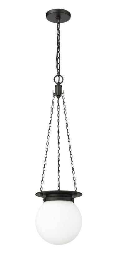 Z-Lite Calhoun 9" 1-Light Matte Black and White Opal Glass Shade Pendant Light