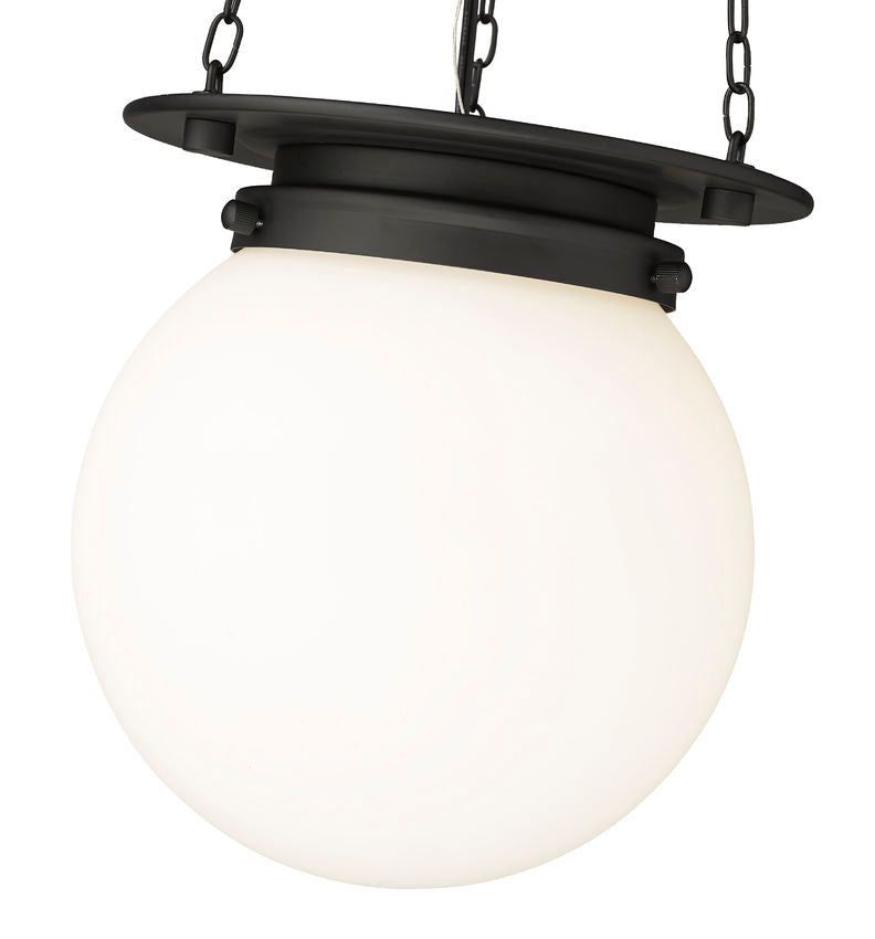 Z-Lite Calhoun 9" 1-Light Matte Black and White Opal Glass Shade Pendant Light