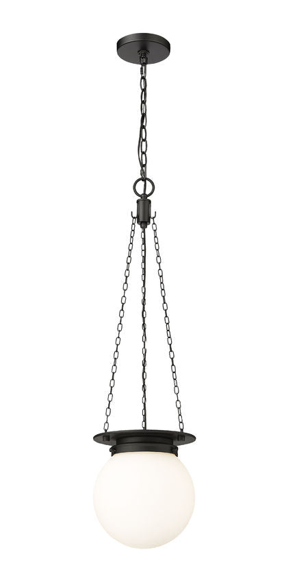 Z-Lite Calhoun 9" 1-Light Matte Black and White Opal Glass Shade Pendant Light