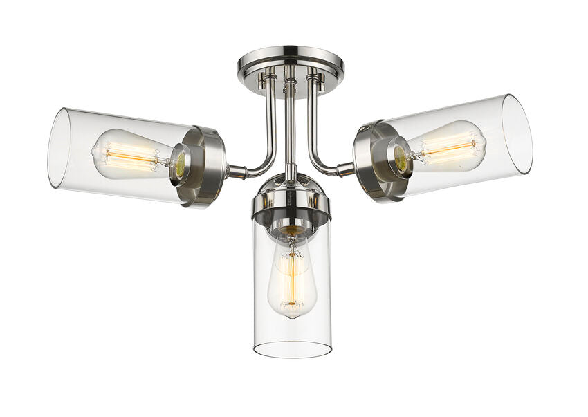 Z-Lite Calliope 23" 4-Light Polished Nickel Semi Flush Mount With Clear Glass Shade