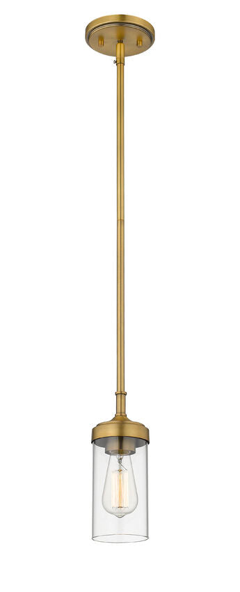 Z-Lite Calliope 5" 1-Light Foundry Brass Mini Pendant Light With Clear Glass Shade