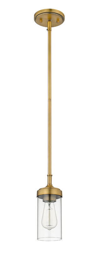 Z-Lite Calliope 5" 1-Light Foundry Brass Mini Pendant Light With Clear Glass Shade