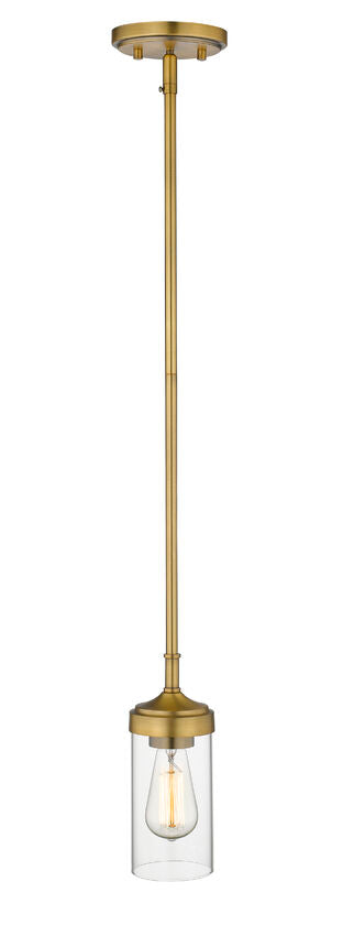 Z-Lite Calliope 5" 1-Light Foundry Brass Mini Pendant Light With Clear Glass Shade
