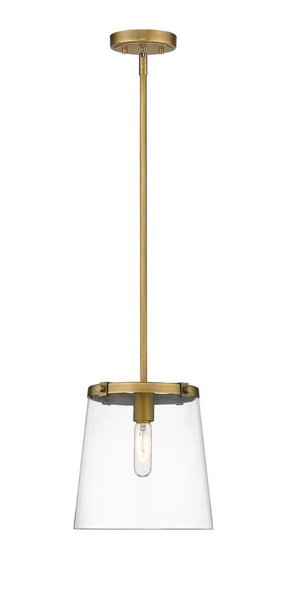 Z-Lite Callista 10" 1-Light Rubbed Brass Pendant Light With Clear Glass Shade