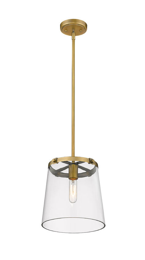 Z-Lite Callista 10" 1-Light Rubbed Brass Pendant Light With Clear Glass Shade