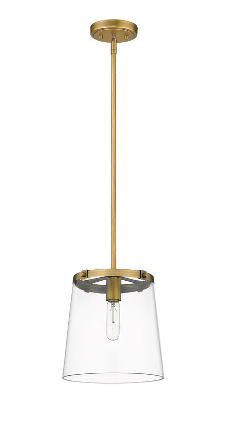 Z-Lite Callista 10" 1-Light Rubbed Brass Pendant Light With Clear Glass Shade
