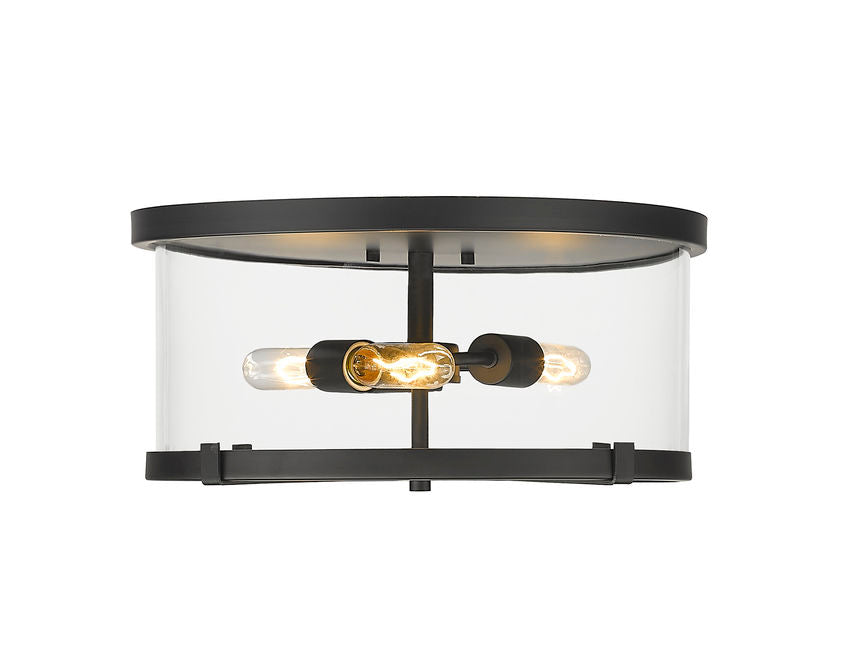 Z-Lite Callista 17" 3-Light Matte Black Flush Mount Lighting With Clear Glass Shade