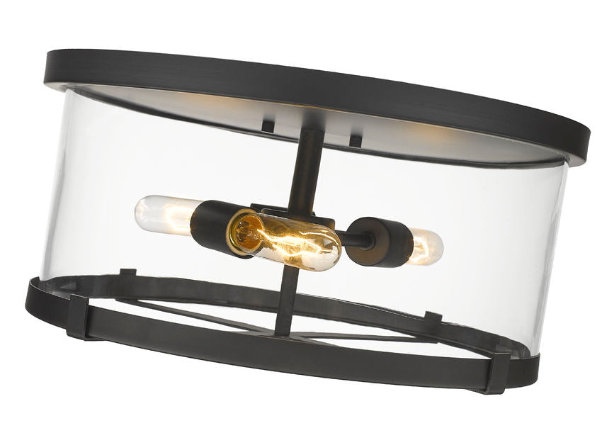 Z-Lite Callista 17" 3-Light Matte Black Flush Mount Lighting With Clear Glass Shade