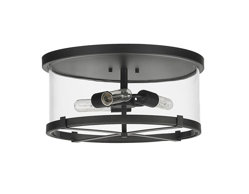 Z-Lite Callista 17" 3-Light Matte Black Flush Mount Lighting With Clear Glass Shade