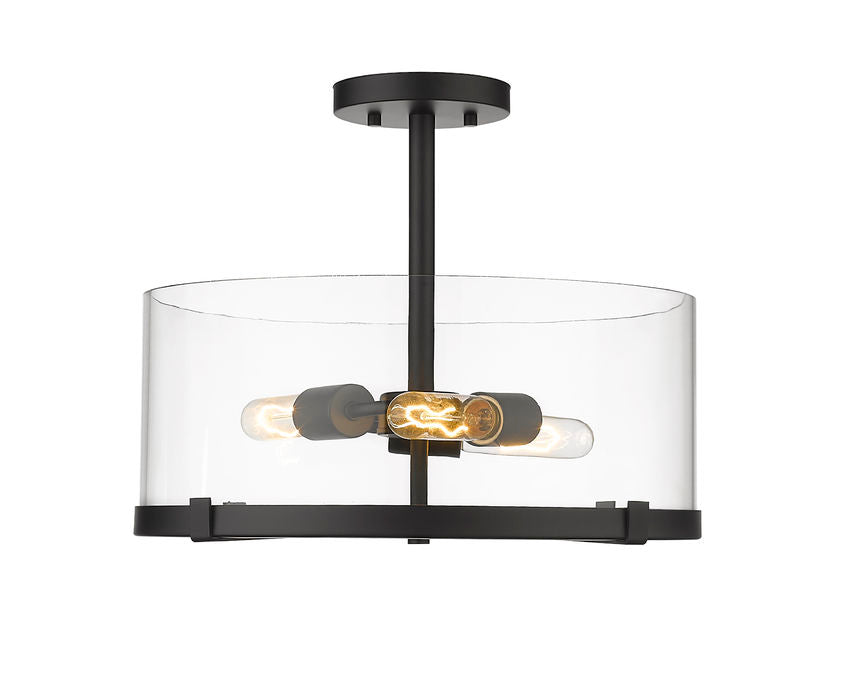 Z-Lite Callista 17" 3-Light Matte Black Semi Flush Mount With Clear Glass Shade