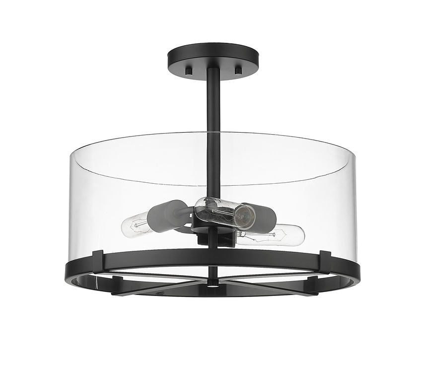 Z-Lite Callista 17" 3-Light Matte Black Semi Flush Mount With Clear Glass Shade