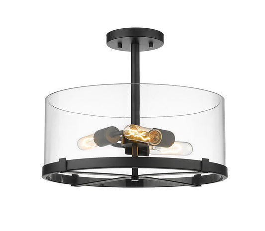 Z-Lite Callista 17" 3-Light Matte Black Semi Flush Mount With Clear Glass Shade