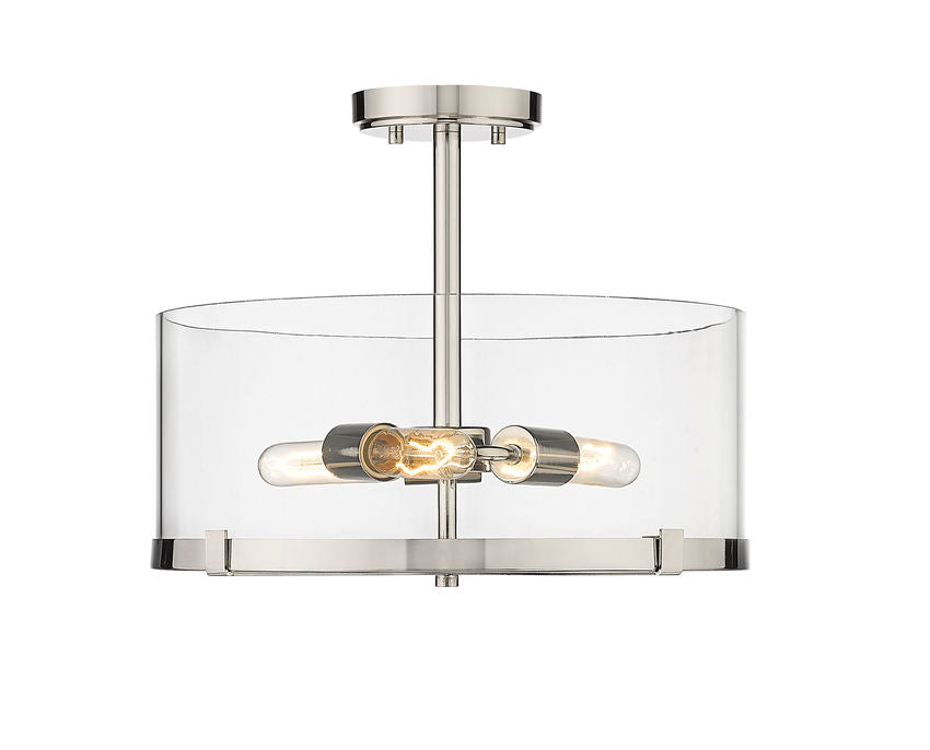 Z-Lite Callista 17" 3-Light Medium Bulb Base Polished Nickel Steel Frame Clear Glass Shade Semi-Flush Mount Light