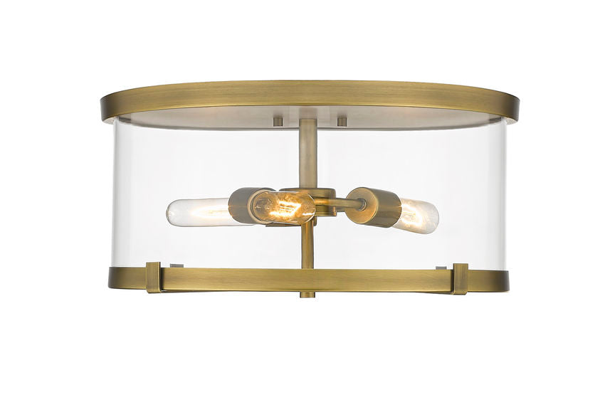 Z-Lite Callista 17" 3-Light Rubbed Brass Flush Mount Lighting With Clear Glass Shade